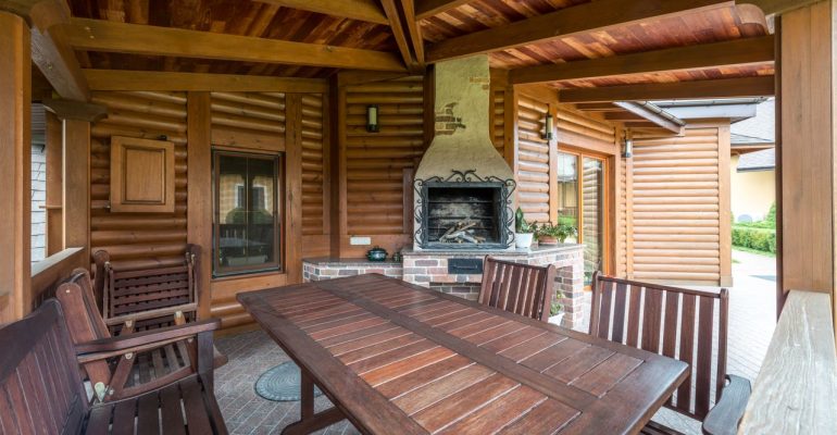 Elegant hand-built fireplace with custom stone finish